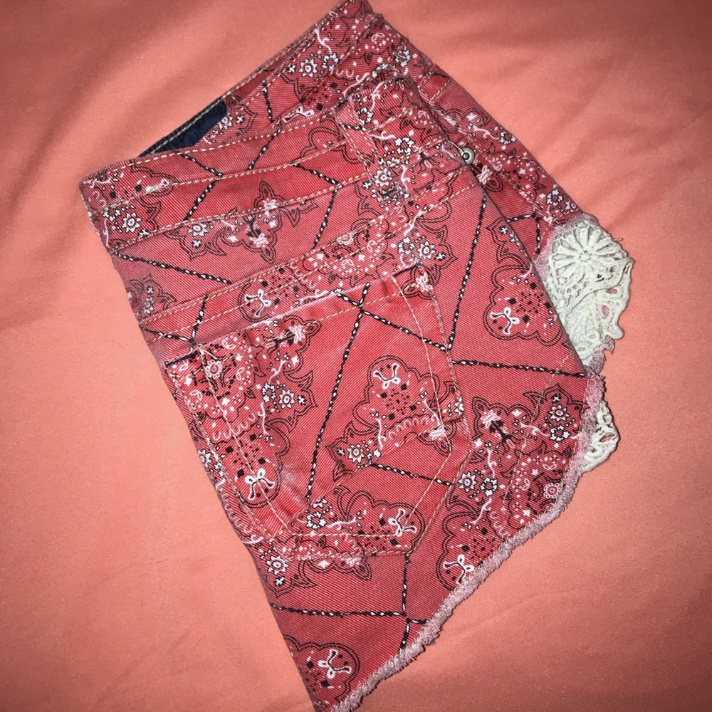 Red Side-Crochet Shorts